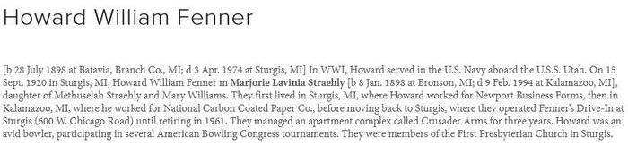 Fenners Drive-In - Howard Fenner Death Notice 1974 (newer photo)